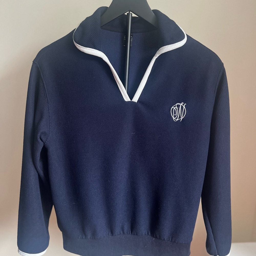 SHEIN Navy V-Neck Sweater with White Trim